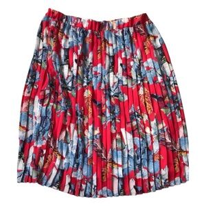 Passports Women’s Red Floral Pleated Boho Midi Pleated Skirt Size XL